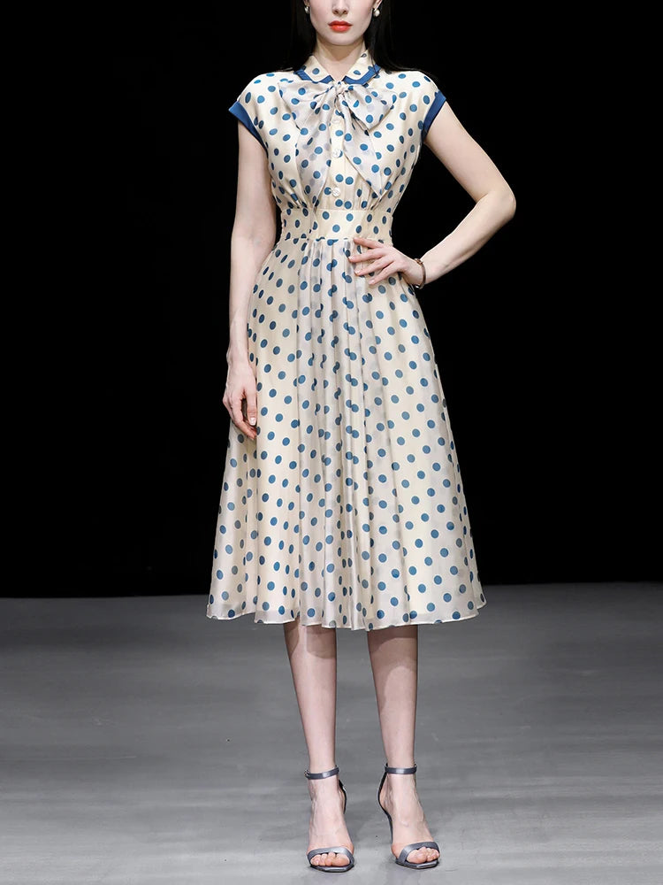 Fashion Vintage Polka Dot Print Elegant Knee Length Dresses