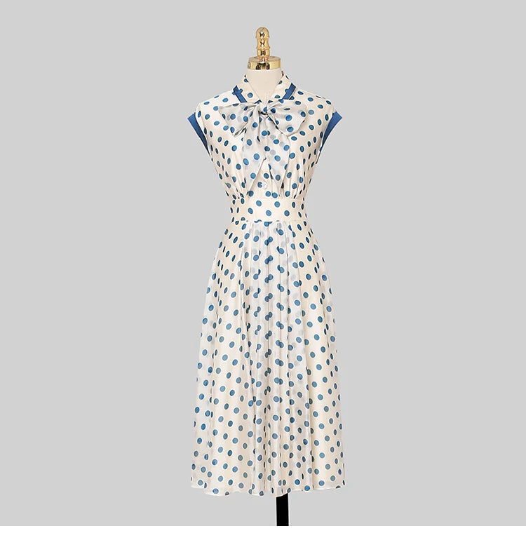 Fashion Vintage Polka Dot Print Elegant Knee Length Dresses