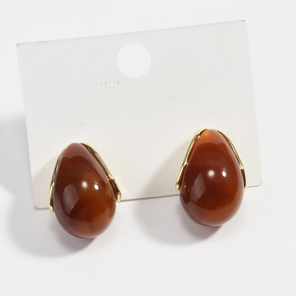 Retro Simple Elegant Brown Resin Stud Earrings For Women