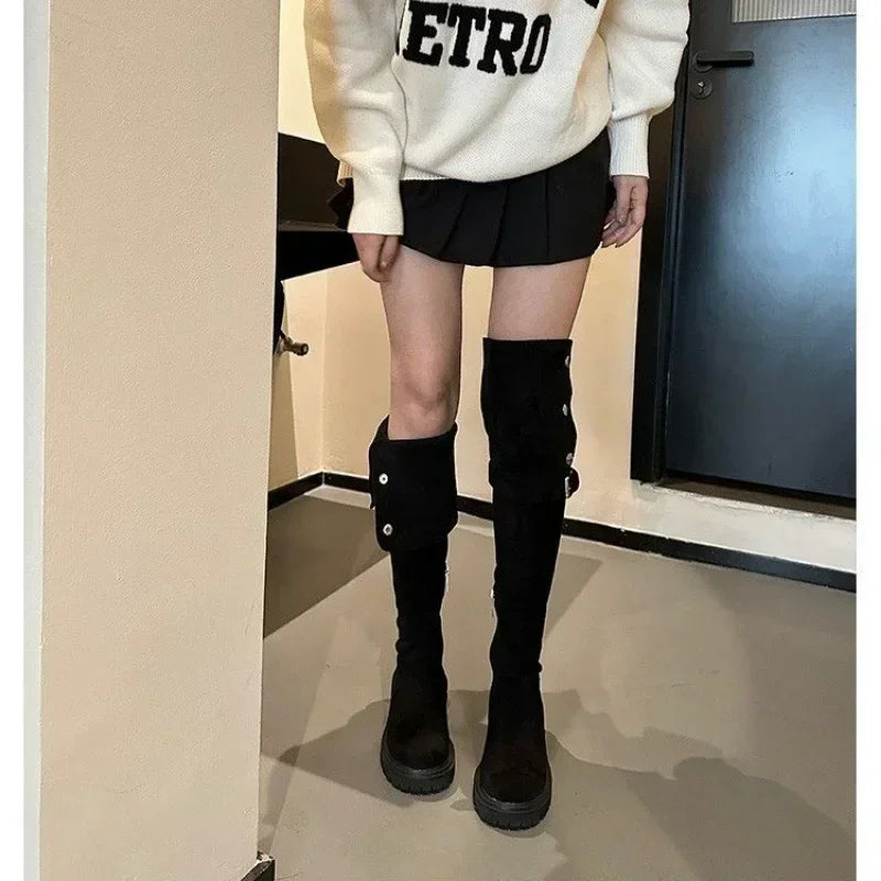 Over The Knee Cowboy Boots Women  Designer Winter Platform Shoes
