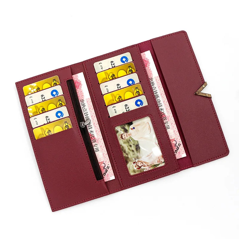 New Korean version women's wallet long V-shaped buckle three fold wallet for women