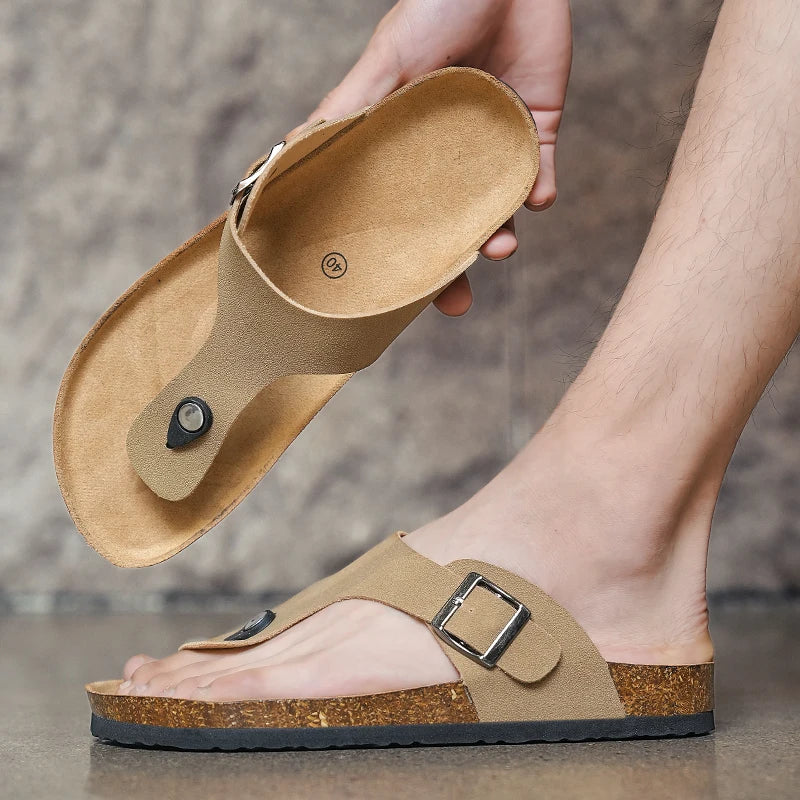 Men's frosted cork casual flip flops slippers