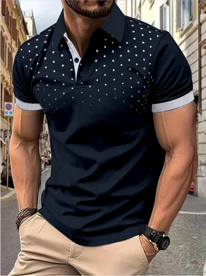 Men's 3D printed short sleeve and lapel short sleeve color matching fashion
