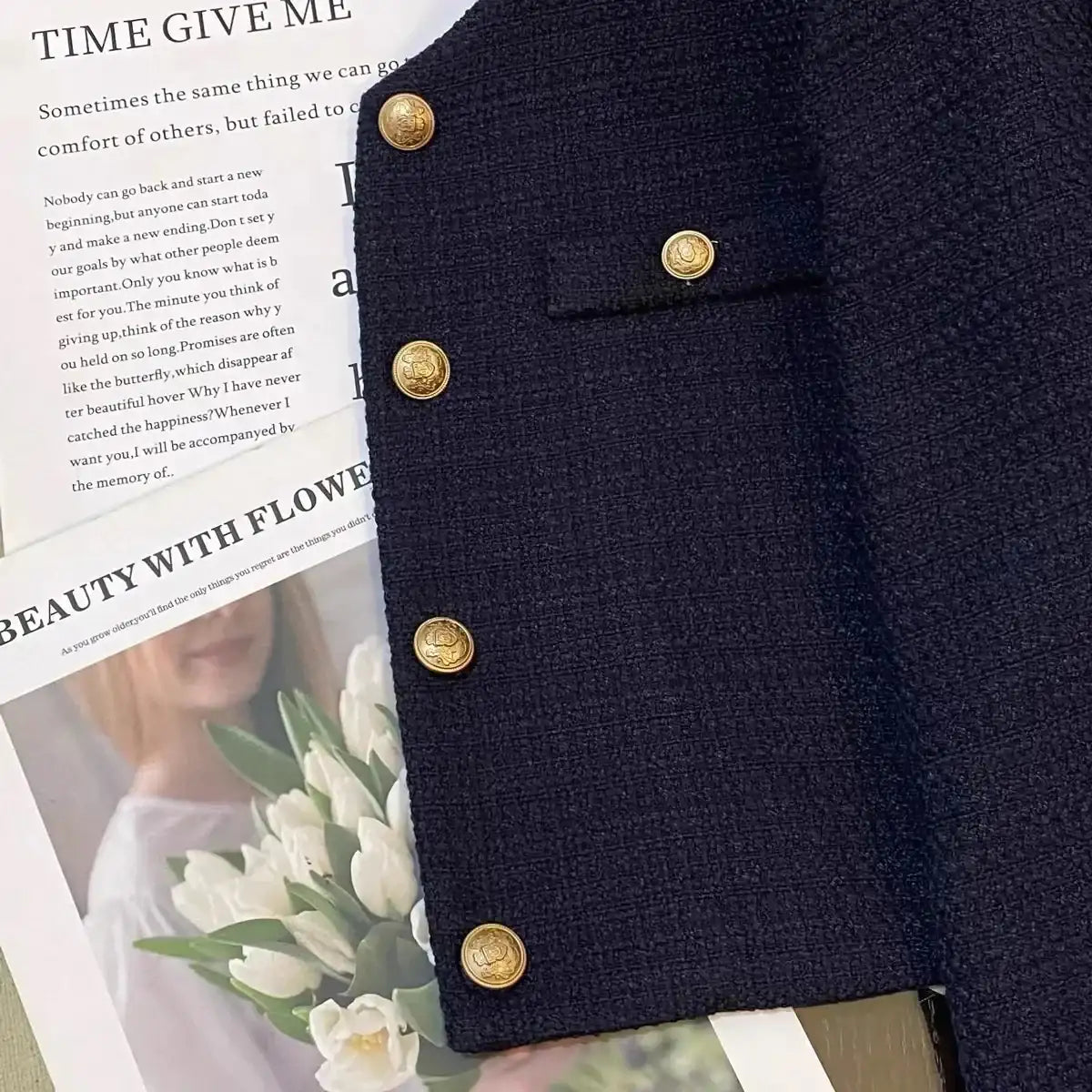 Navy Blue Small Fragrant Style Suit Jacket