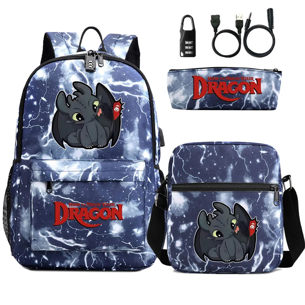 How to Train Your Dragon 3Pcs USB Anti-theft Lock Boy Girl Kids Back To School