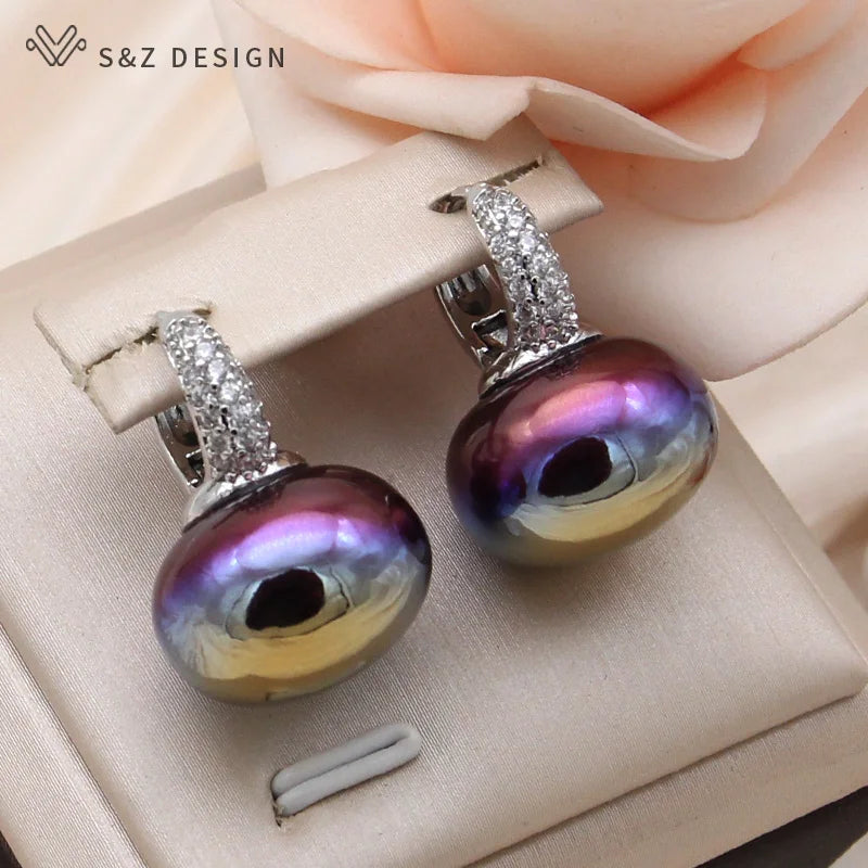 Round Big Pearl Dangle Earrings For Women