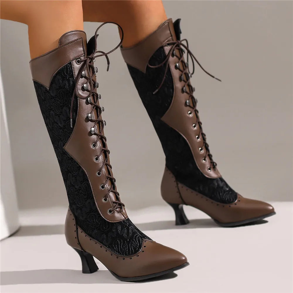 Women Victorian Pointed Toe Mid-Calf Boots
