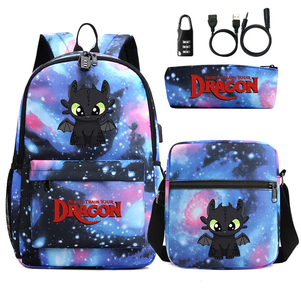 How to Train Your Dragon 3Pcs USB Anti-theft Lock Boy Girl Kids Back To School