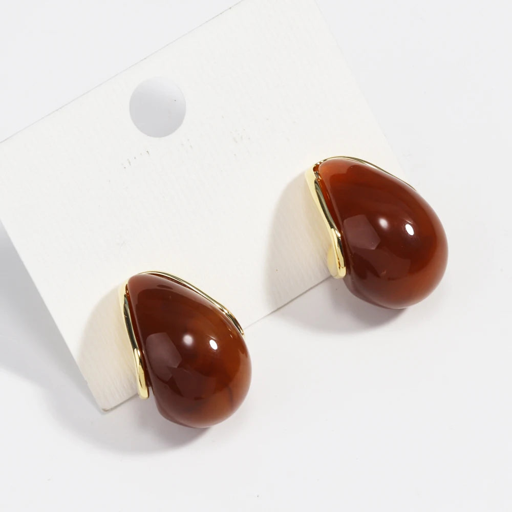Retro Simple Elegant Brown Resin Stud Earrings For Women