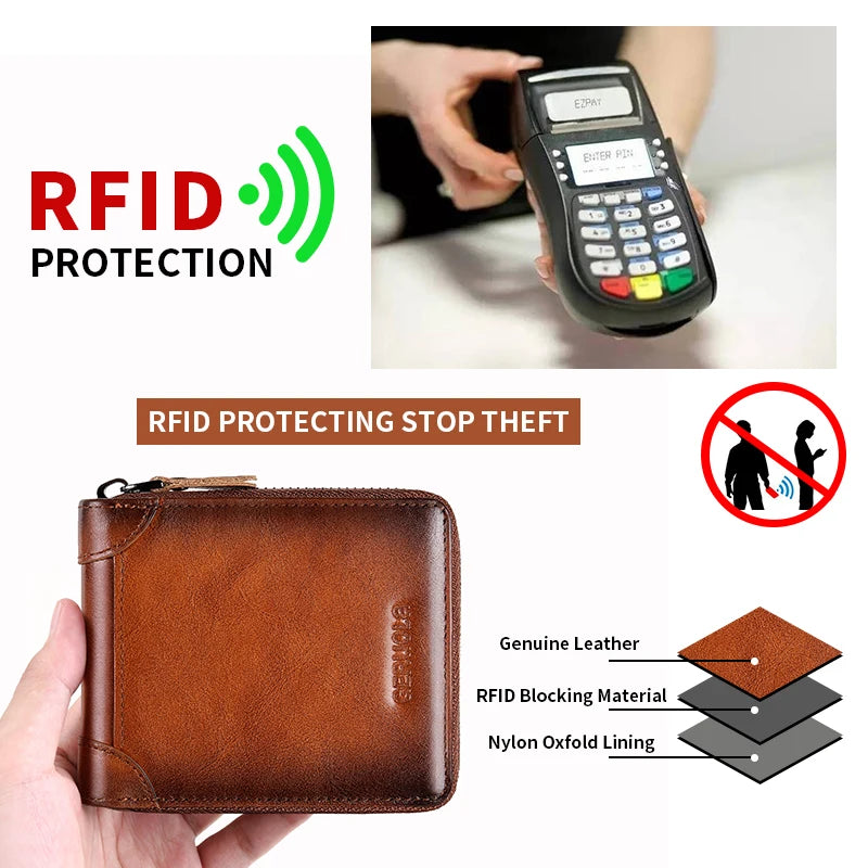 Genuine Leather Zipper Wallet