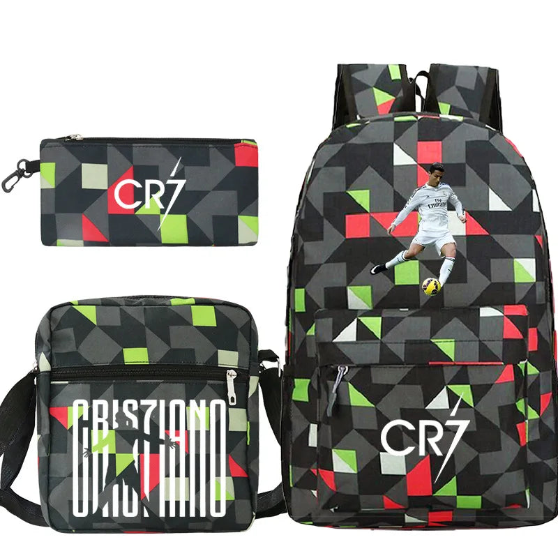 New 3pcs CR7 Backpacks Simple Style Lightweight Boys Girls School Bags