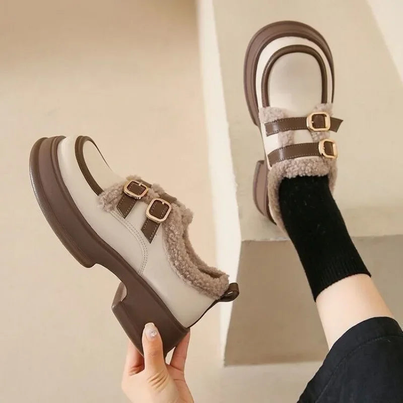 Woman Shoes Platform Chunky Round Toe Snow Loafers Boots