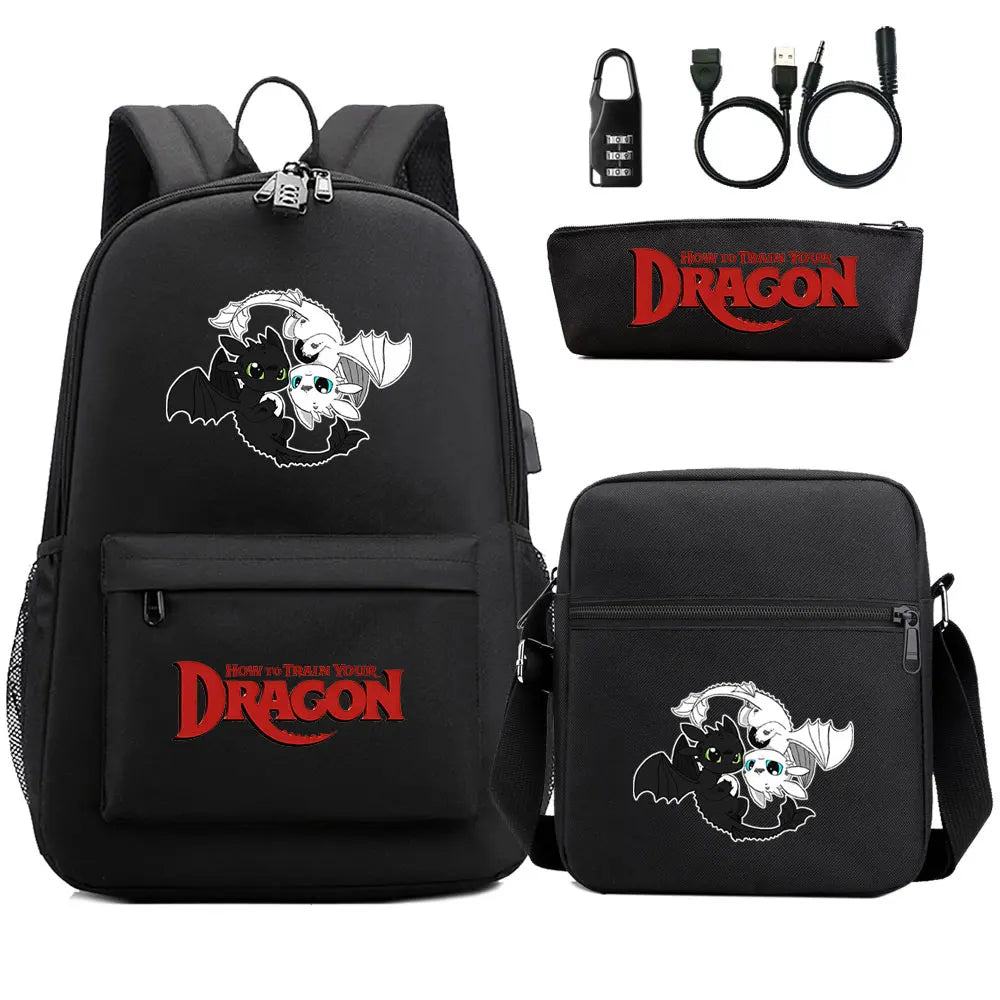 How to Train Your Dragon 3Pcs USB Anti-theft Lock Boy Girl Kids Back To School