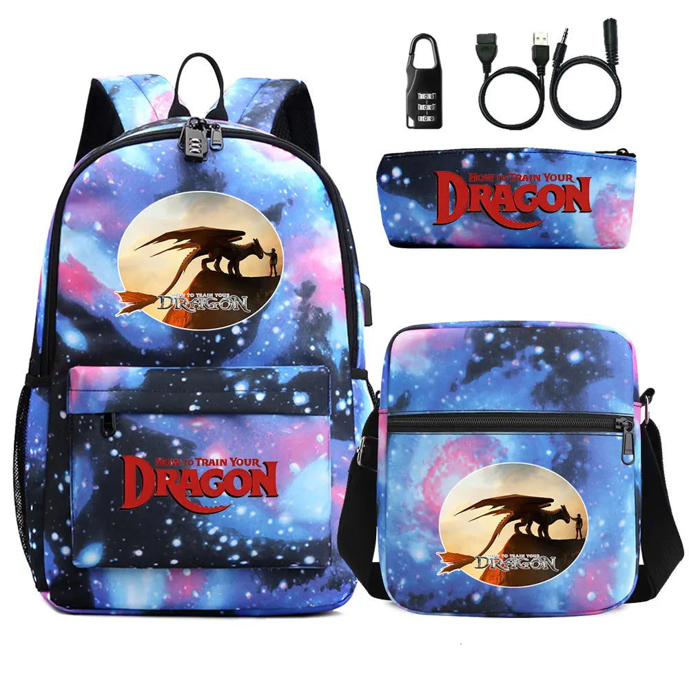 How to Train Your Dragon 3Pcs USB Anti-theft Lock Boy Girl Kids Back To School