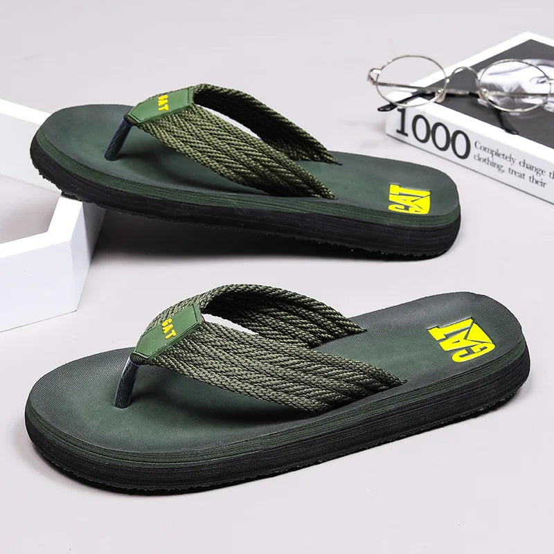 Men's GAT Flip-Flops Wide Strap Non-Pinch Retro Outdoor Anti-Slip Breathable British Style Slippers