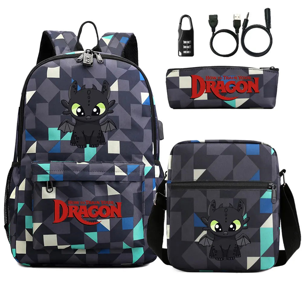 How to Train Your Dragon 3Pcs USB Anti-theft Lock Boy Girl Kids Back To School