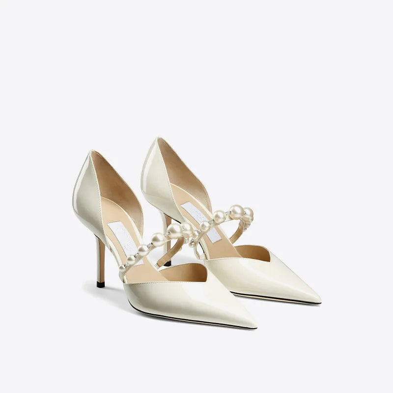 Star style Luxury Pearls Rhinestones  and Patent Leather Women Pumps