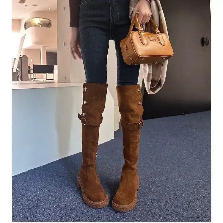 Over The Knee Cowboy Boots Women  Designer Winter Platform Shoes