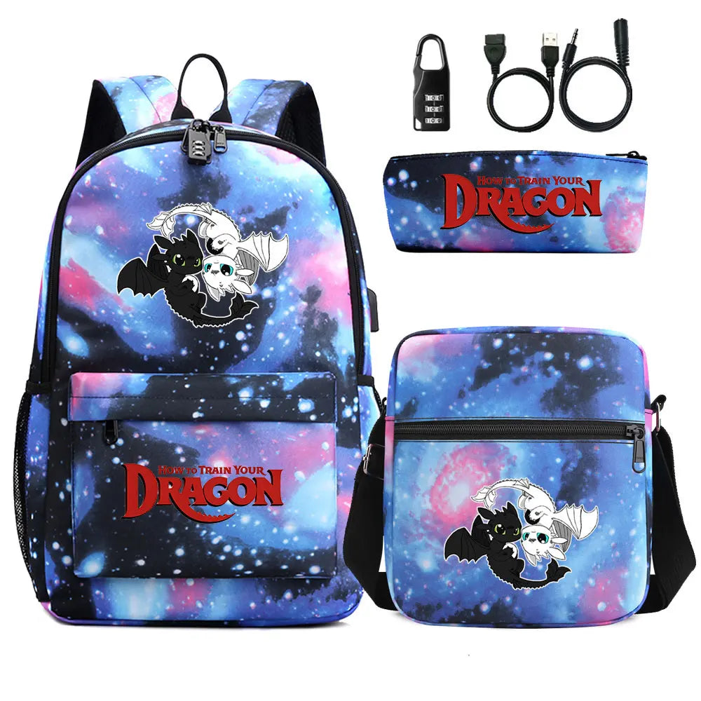 How to Train Your Dragon 3Pcs USB Anti-theft Lock Boy Girl Kids Back To School
