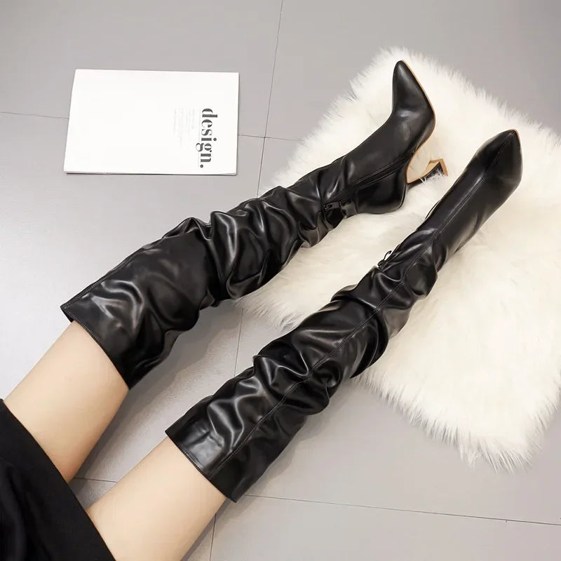 New Stiletto Pointed  Leather Boots