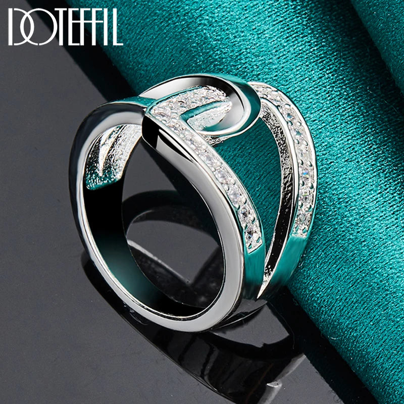 925 Sterling Silver Geometry AAAAA Zircon Ring For Woman