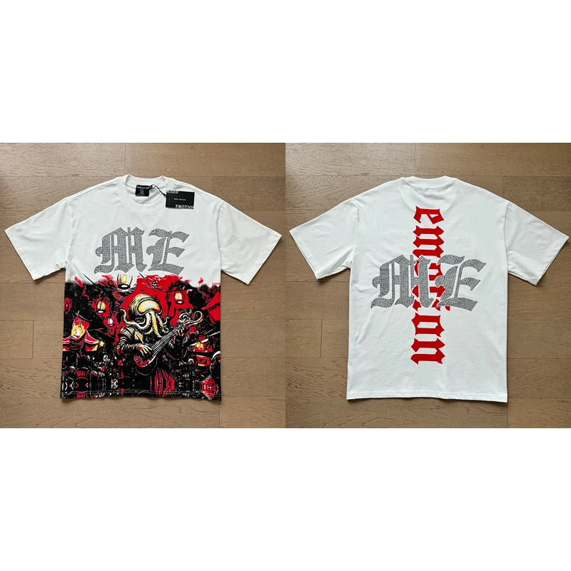 High Street Fashion Angel Print Hot Drill Streetwear MIXED EMOTION T-shirt