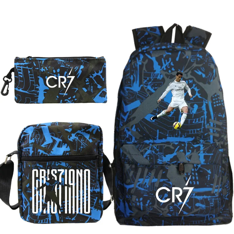 New 3pcs CR7 Backpacks Simple Style Lightweight Boys Girls School Bags
