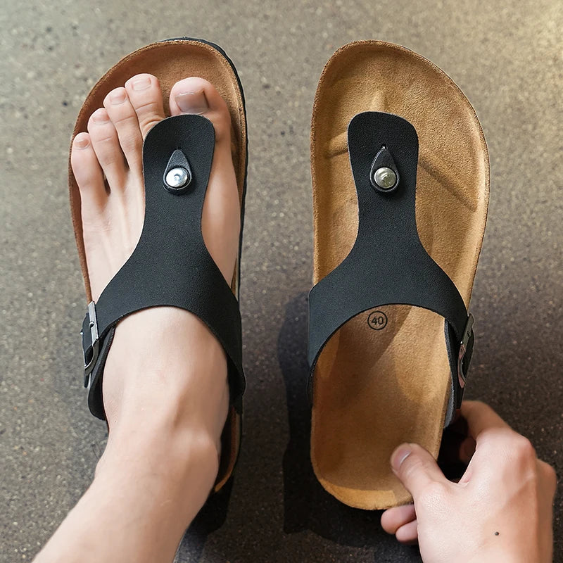 Men's frosted cork casual flip flops slippers