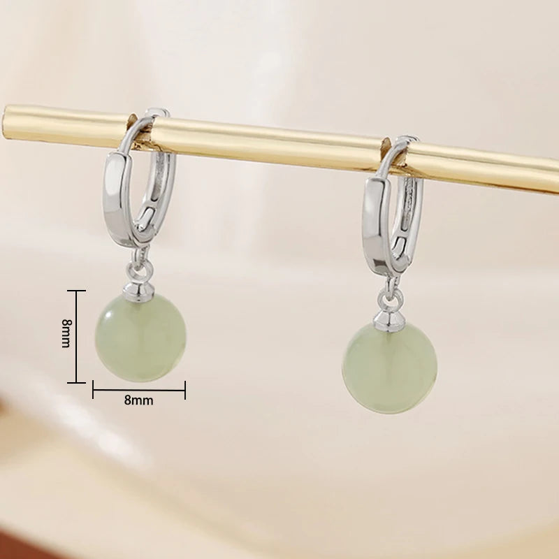 925 Sterling Silver Jade Drop Earring for Women