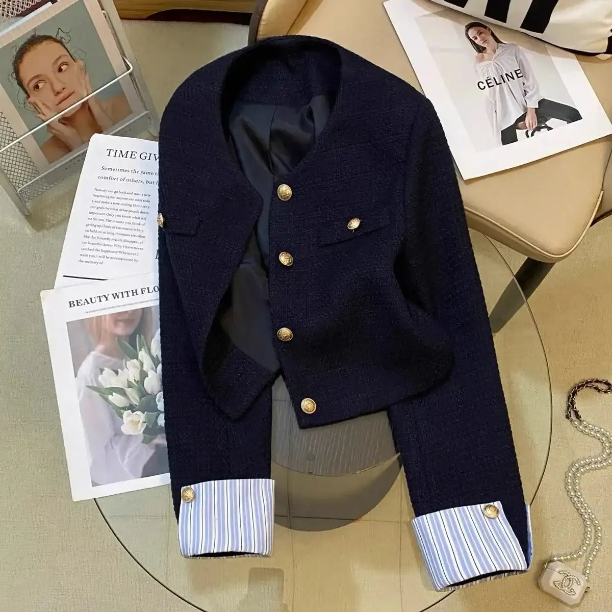 Navy Blue Small Fragrant Style Suit Jacket