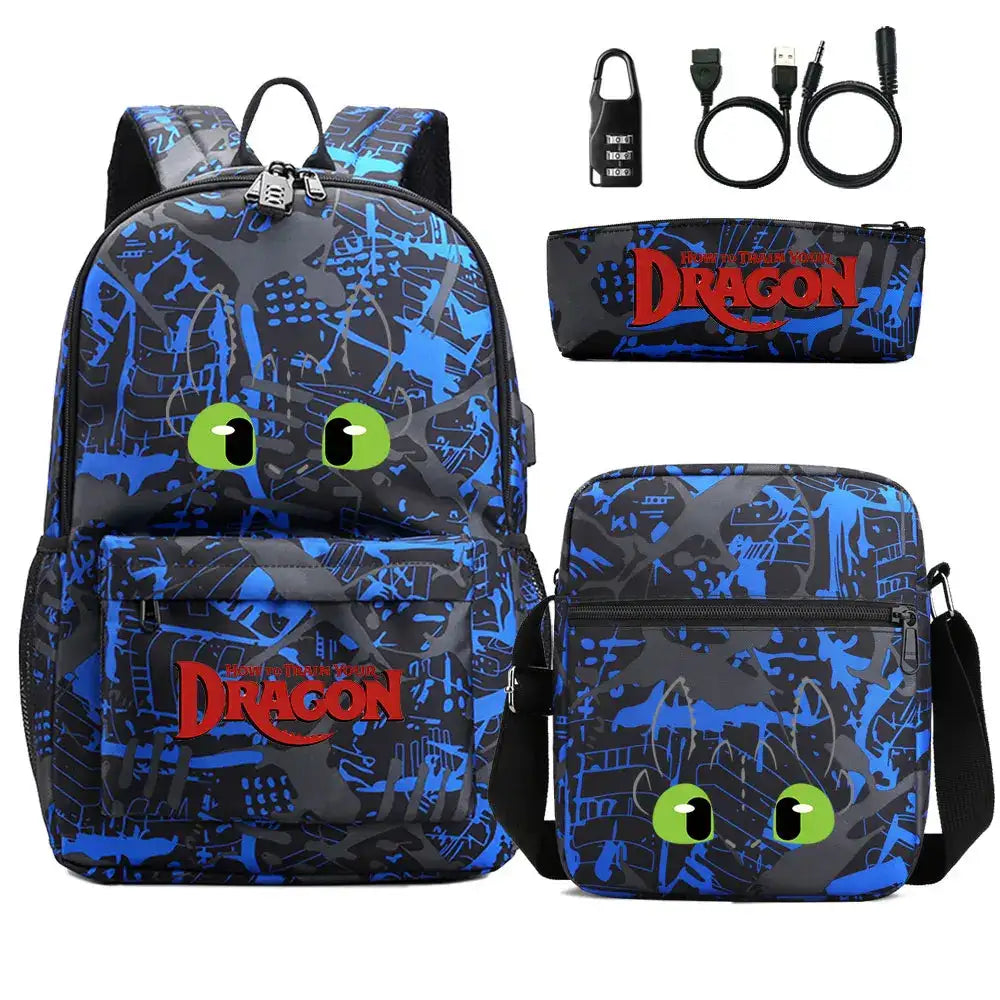 How to Train Your Dragon 3Pcs USB Anti-theft Lock Boy Girl Kids Back To School