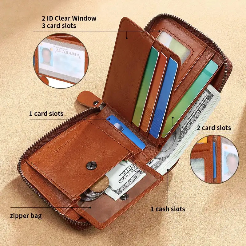 Genuine Leather Zipper Wallet