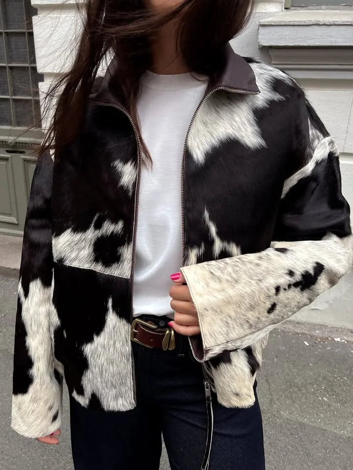 Women's Irregular Printed Jackets Cow Pattern Coats