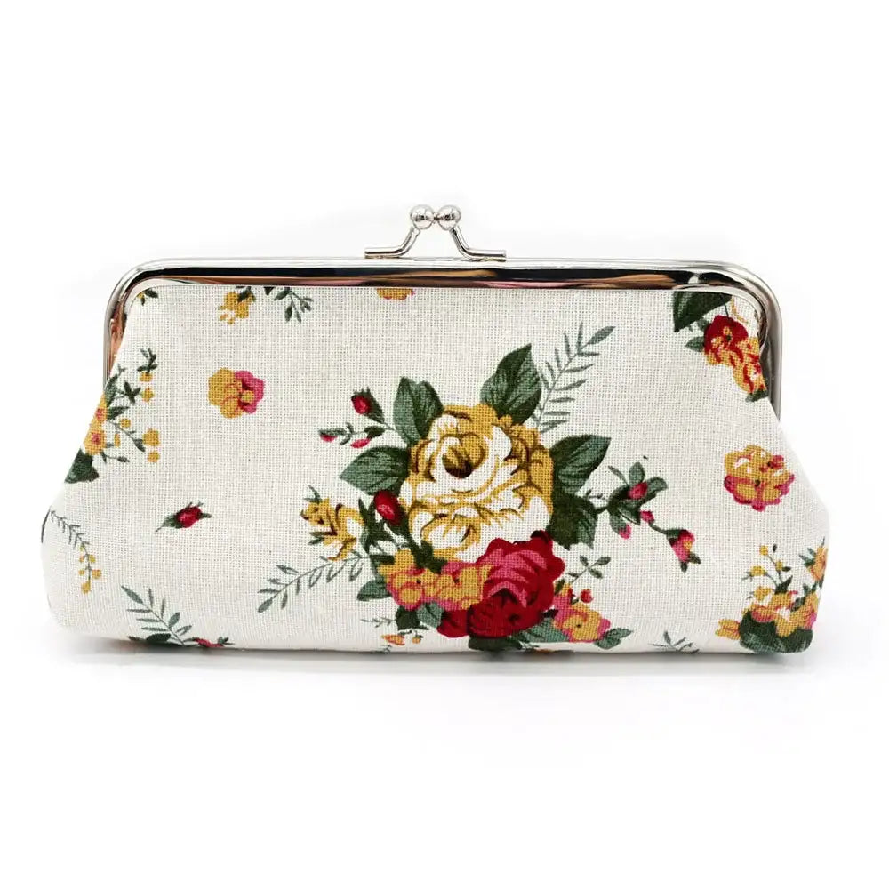 Women's Vintage Floral Pattern Coin Purse, Kiss-Lock Clutch Purse