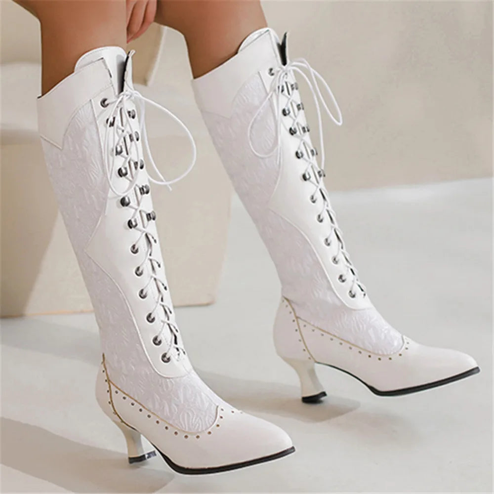 Women Victorian Pointed Toe Mid-Calf Boots