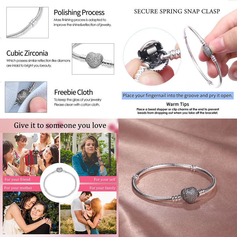 925 Silver Disney Original 17-20CM Gypsophila Snake Bones Chain Bracelet for Women