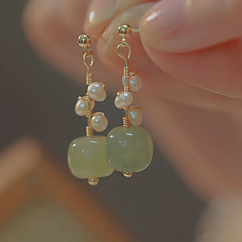 925 Sterling Silver Jade Drop Earring for Women