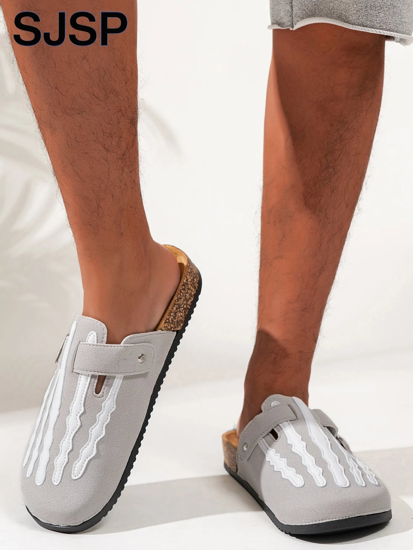 Men's New Half-Slip Halloween Trendy Skeleton Print Slip-On Design Sandals