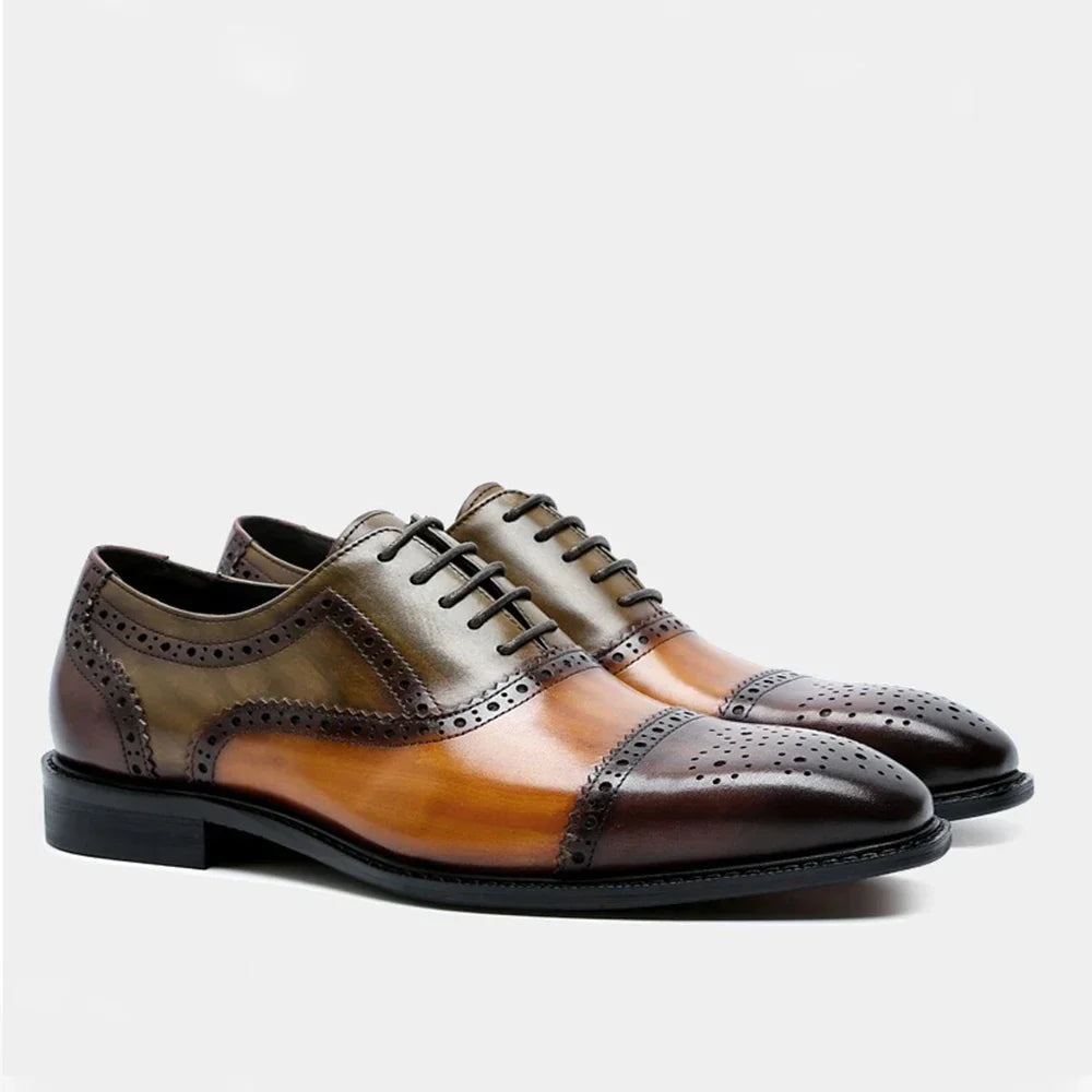 Color Block Genuine Leather Mens Formal Oxford Shoes