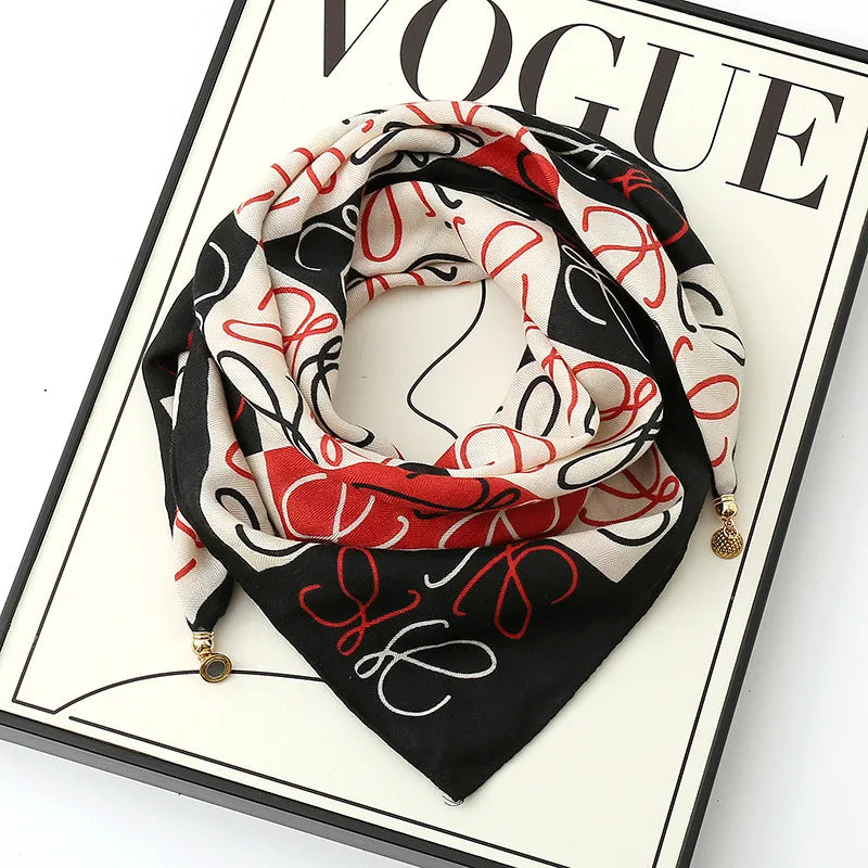 Luxury Magnetic Buckle Striped Silk Scarf