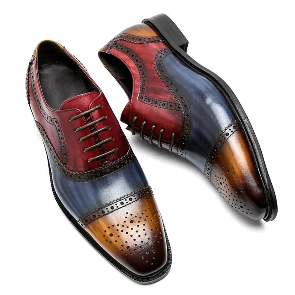 Color Block Genuine Leather Mens Formal Oxford Shoes