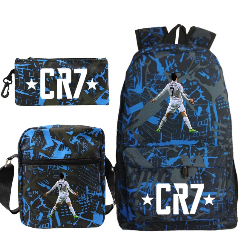 New 3pcs CR7 Backpacks Simple Style Lightweight Boys Girls School Bags