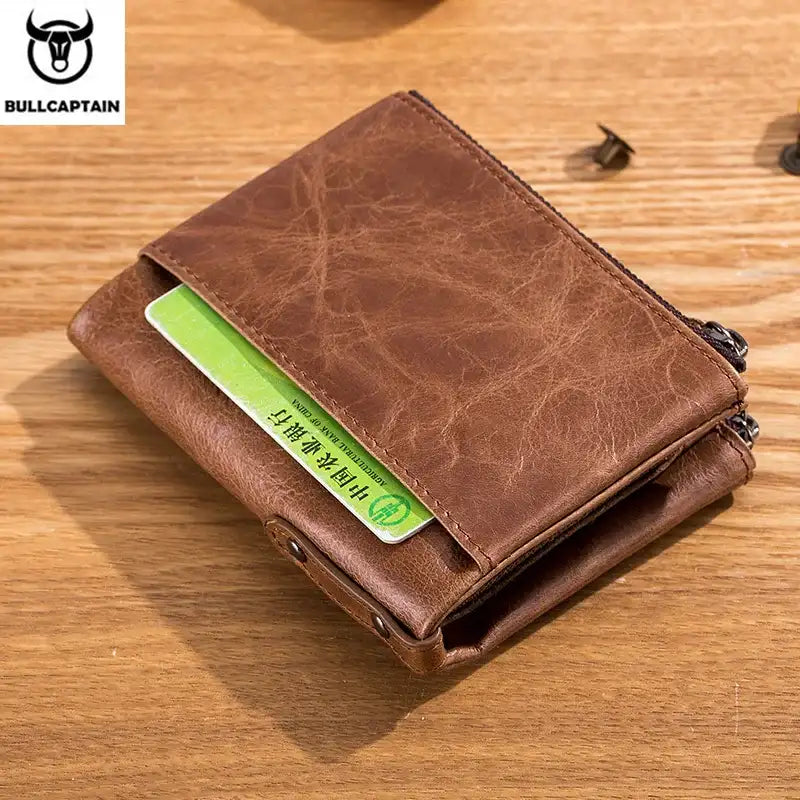 Retro Leather Men's Wallet Leather Zipper Buckle Short Money Wallet