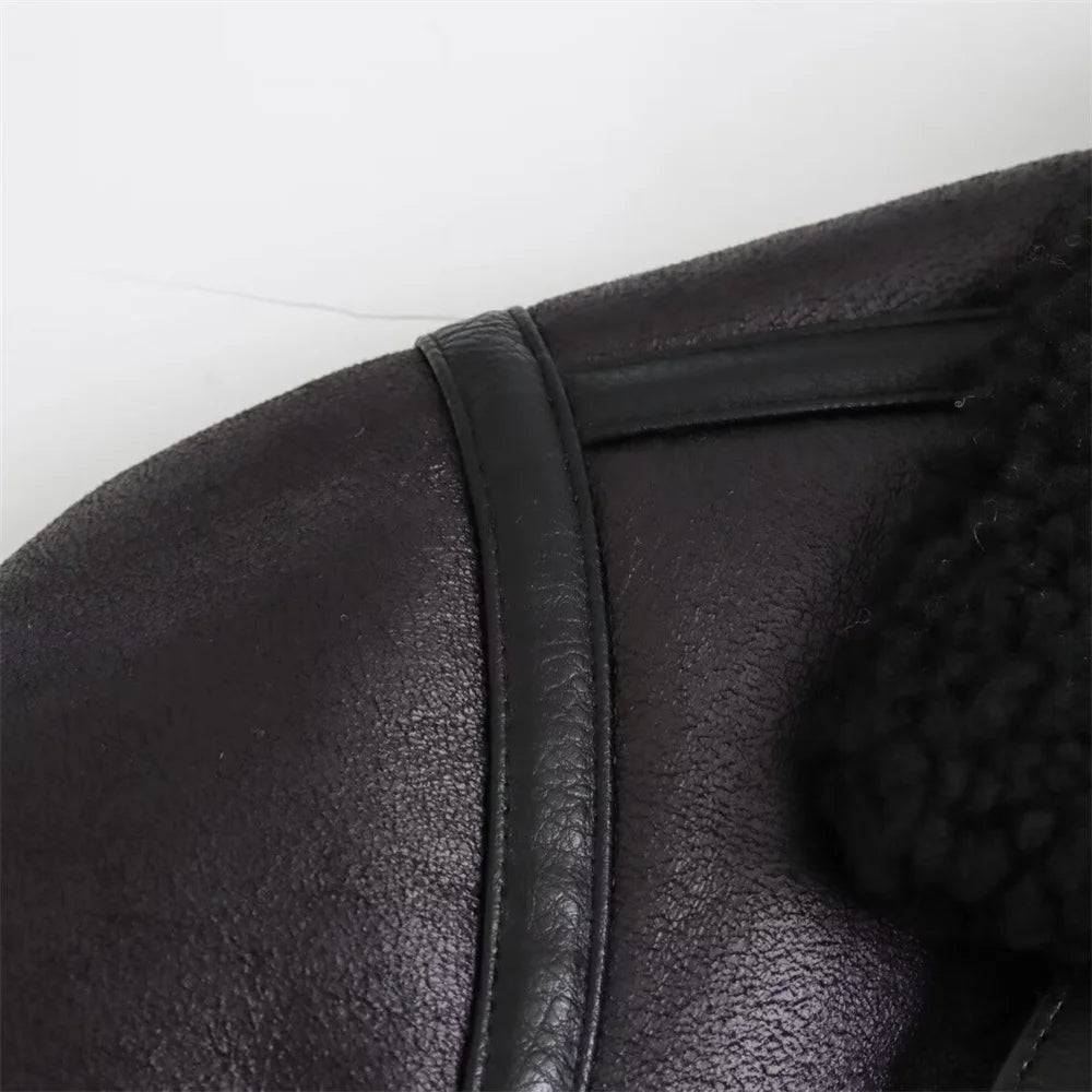 Women's European and American Style Loose Fashion with Belt Double sided Collar Jacket