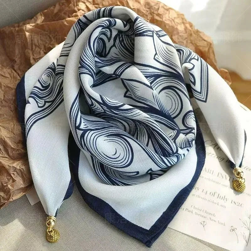 Luxury Magnetic Buckle Striped Silk Scarf