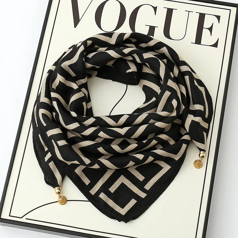 Luxury Magnetic Buckle Striped Silk Scarf
