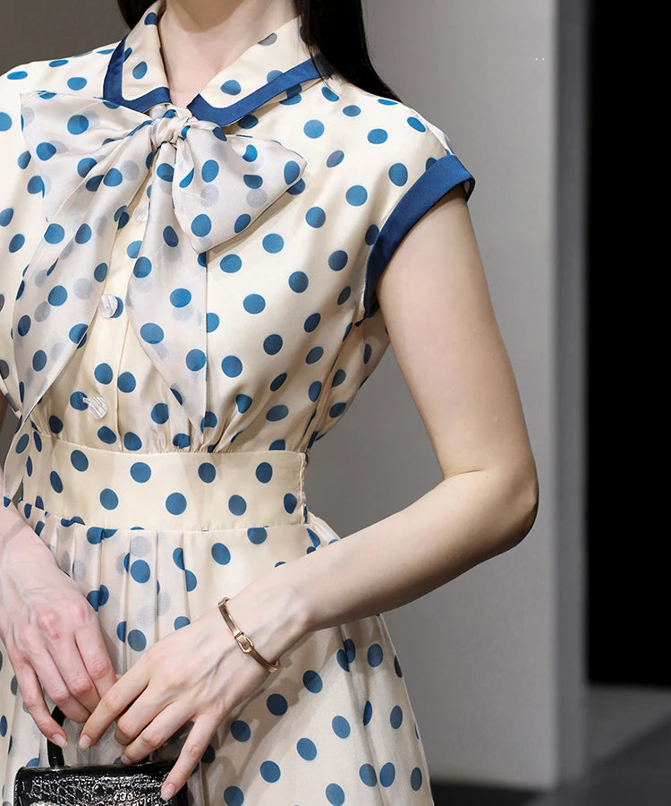 Fashion Vintage Polka Dot Print Elegant Knee Length Dresses