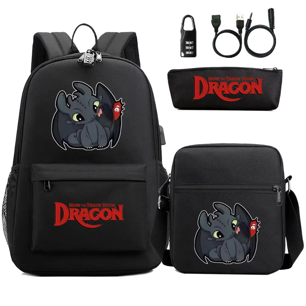 How to Train Your Dragon 3Pcs USB Anti-theft Lock Boy Girl Kids Back To School