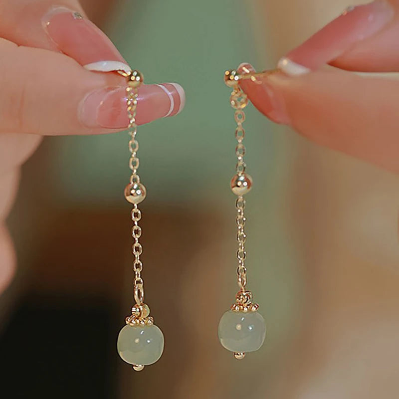 925 Sterling Silver Jade Drop Earring for Women
