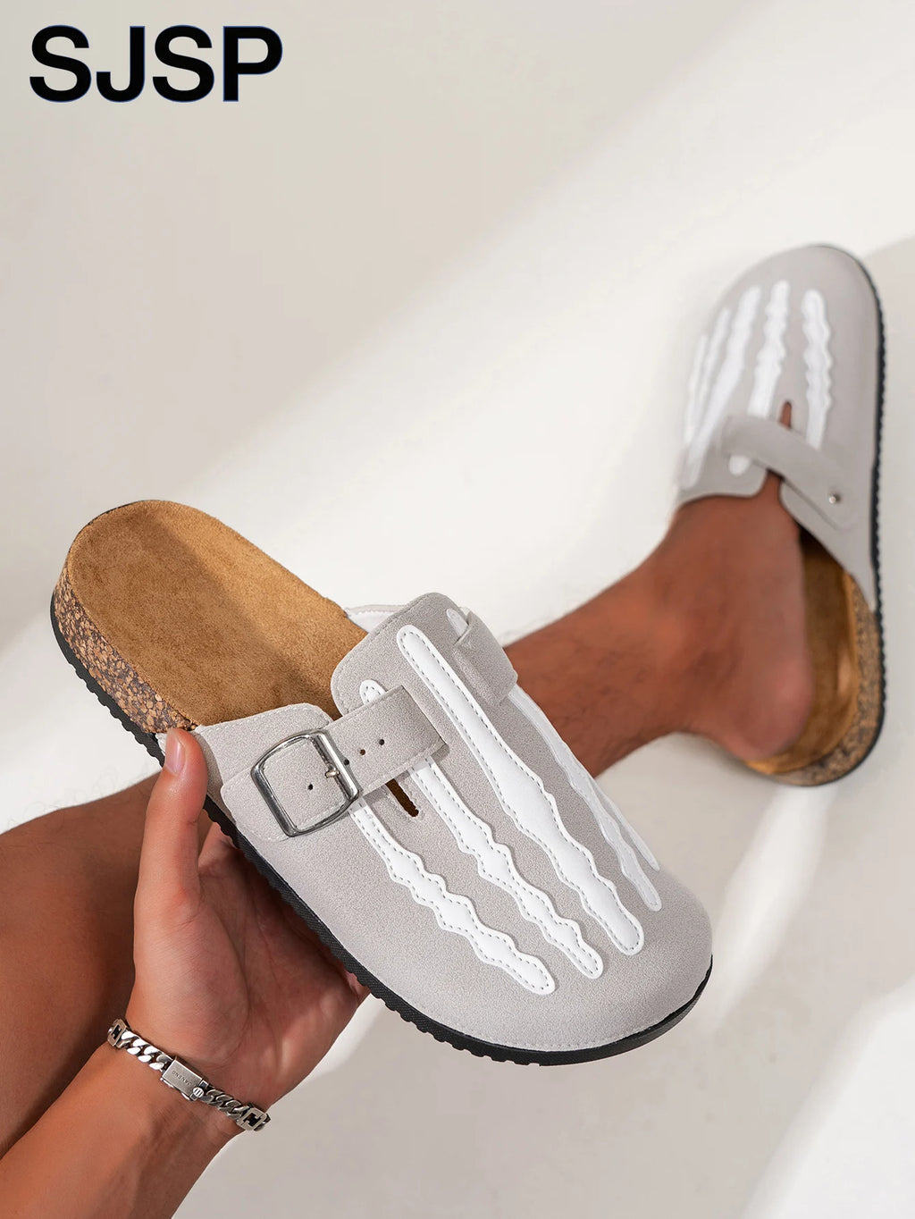 Men's New Half-Slip Halloween Trendy Skeleton Print Slip-On Design Sandals